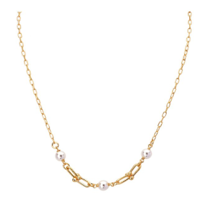 Sterling Silver Yellow Gold Plated U-Link Pearl Necklace