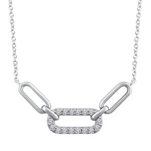 Sterling Silver Diamond Paperclip Style Necklace