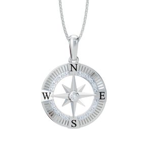 Sterling Silver Diamond Compass Pendant