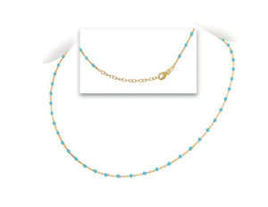 Sterling Silver Yellow Gold Plated Turquoise Enamel Bead Necklace