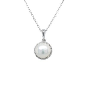 Sterling Silver Pearl and Diamond Pendant