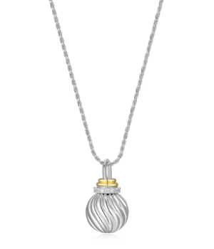 Sterling Silver Two Tone Cubic Zirconia Fluted Ball Pendant