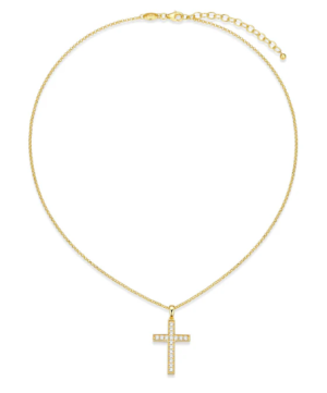 Sterling Silver Yellow Gold Plated Cubic Zirconia Cross Pendant