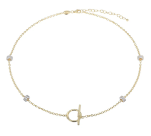 Sterling Silver Yellow Gold Plated Lab Grown White Sapphire Station Necklace