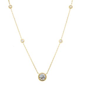 Sterling Silver Yellow Gold Plated Lab Grown Diamond Bezel Station Necklace