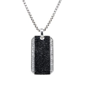 Sterling Silver Lab Grown Diamond Textured Dog Tag Pendant