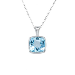 Sterling Silver Blue Topaz Bezel Pendant