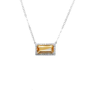 Sterling Silver Citrine and White Topaz Halo Necklace