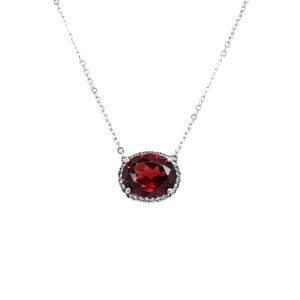 Sterling Silver Garnet and White Topaz Halo Necklace