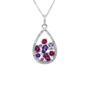 Sterling Silver Multi-Colored Gemstone Pear Cluster Pendant