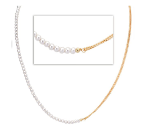 Sterling Silver Yellow Gold Plated Chain Pearl Half and Half Necklace