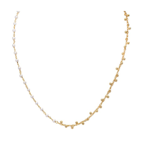 Sterling Silver Yellow Gold Bead Chain Pearl Half and Half Necklace