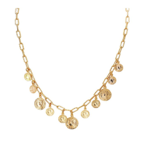 Sterling Silver Yellow Gold Plated Multi-Coin Charm Necklace