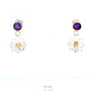 Sterling Silver and 22k Yellow Gold Vermeil Amethyst Flower Earrings