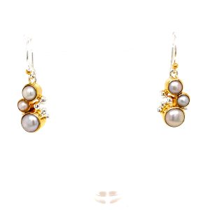 Sterling Silver and 22k Yellow Gold Vermeil Pearl Cluster Earrings