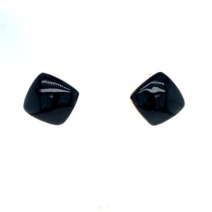 Sterling Silver Yellow Gold Plated Black Enamel Stud Earrings