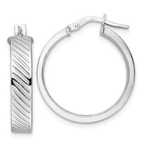 Sterling Silver Flat Textured Hoop Earrings
