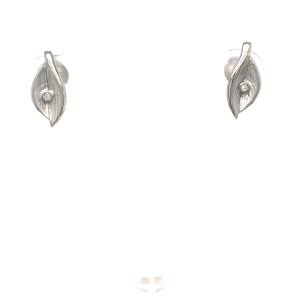 Sterling Silver Diamond Leaf Stud Earrings