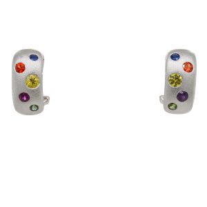 Sterling Silver Multi-Colored Sapphire Huggie Earrings