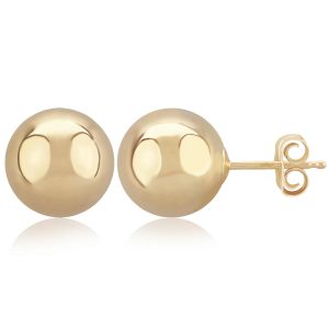 Sterling Silver Yellow Gold Vermeil 10mm Ball Stud Earrings