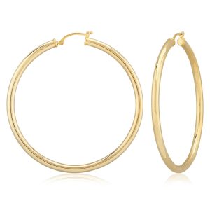 Sterling Silver Yellow Gold Vermeil 3x50mm Hoop Earrings
