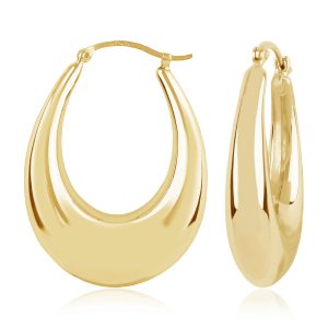 Sterling Silver Yellow Gold Vermeil Polished Oval Hoop Earrings