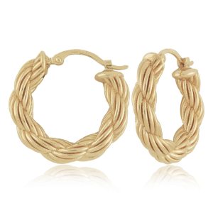 Sterling Silver Yellow Gold Vermeil 4x20mm Rope Hoop Earrings
