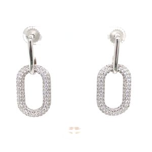 Sterling Silver Cubic Zirconia Oval Link Dangle Earrings