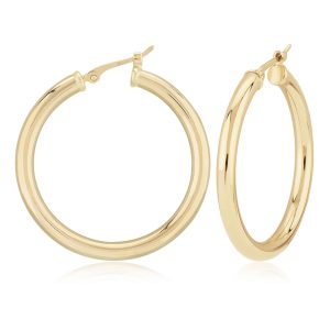 Sterling Silver Yellow Gold Vermeil 3x30mm Hoop Earrings