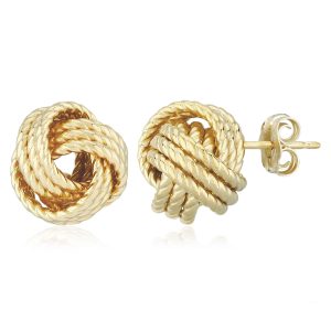 Sterling Silver Yellow Gold Vermeil Twisted Love Knot Stud Earrings