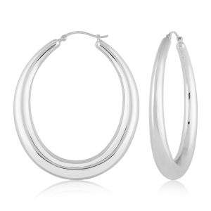 Sterling Silver Large Oval Hoop Earrings