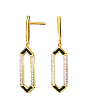 Sterling Silver Yellow Gold Plated Cubic Zirconia Hexagon Earrings