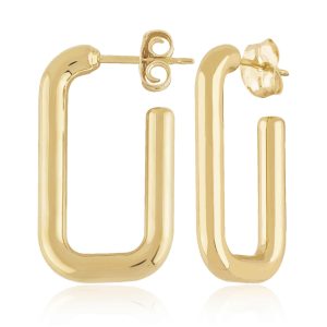 Sterling Silver Yellow Gold Vermeil Rounded Rectangle J Hoop Earrings