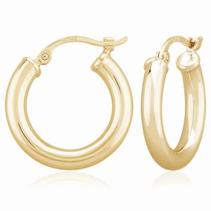 Sterling Silver Yellow Gold Vermeil 3x18mm Hoop Earrings