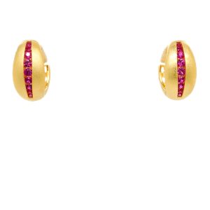 Sterling Silver 18k Yellow Gold Plated Lab-Grown Ruby Reversible Huggie Earrings