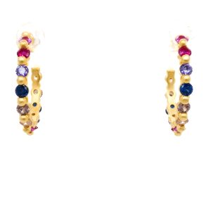 Sterling Silver 18k Yellow Gold Plated Multi-Colored Gemstone Hoop Earrings