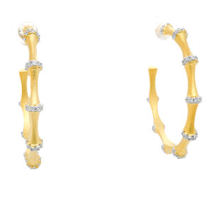 Sterling Silver 18k Yellow Gold Plated Cubic Zirconia Bamboo Hoop Earrings