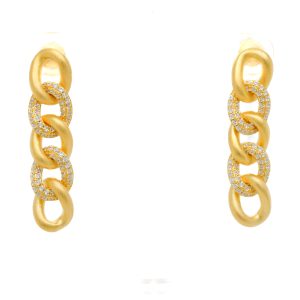 Sterling Silver 18k Yellow Gold Plated Cubic Zirconia Cuban Chain Earrings