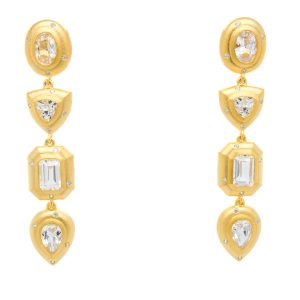 Sterling Silver 18k Yellow Gold Plated Lab-Grown White Sapphire Dangle Earrings