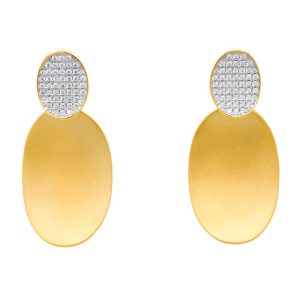 Sterling Silver 18k Yellow Gold Plated Cubic Zirconia Oval Drop Earrings