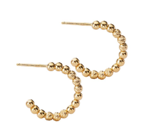 Sterling Silver Yellow Gold Plated Bead Hoop Earrings