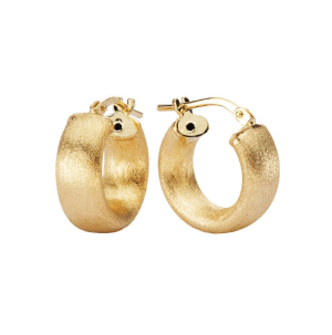 Sterling Silver Yellow Gold Plated Brushed Huggie Earrings