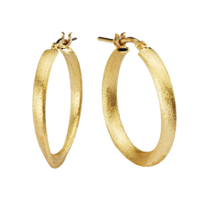 Sterling Silver Yellow Gold Plated Brushed Hoop Earrings