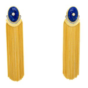 Sterling Silver 18k Yellow Gold Plated Lapis and Cubic Zirconia Duster Earrings