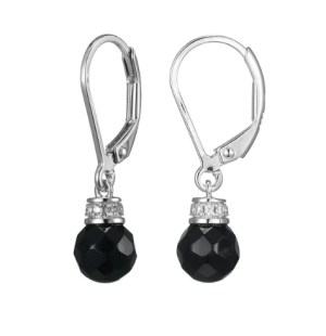 Sterling Silver Black Agate and Cubic Zirconia Dangle Earrings