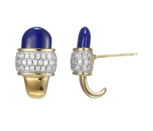 Sterling Silver Yellow Gold Plated Lapis and Cubic Zirconia Earrings