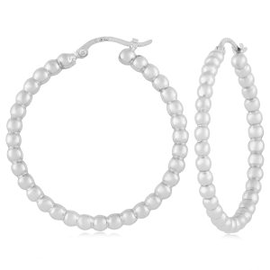Sterling Silver Beaded Hoop Earrings