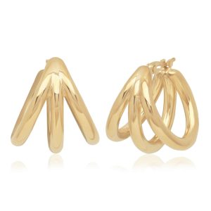Sterling Silver Yellow Gold Vermeil Triple Hoop Earrings
