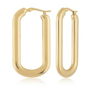 Sterling Silver Yellow Gold Vermeil Long Flat Oval Hoop Earrings
