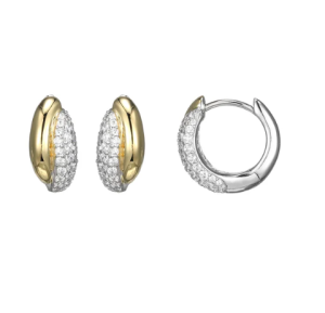 Sterling Silver and Yellow Gold Plated Cubic Zirconia Huggie Earrings